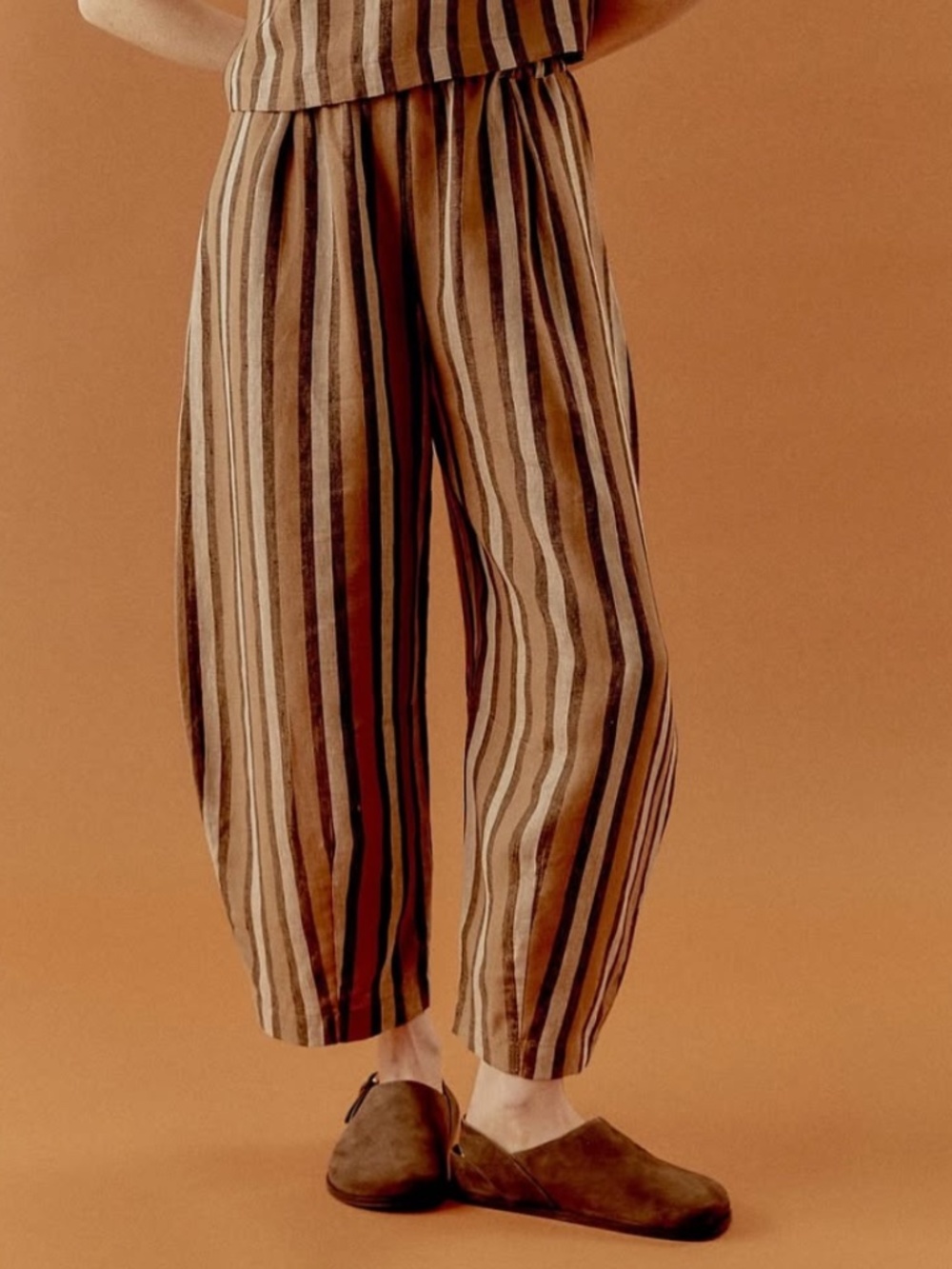 Beyond Nine Linen Mabel Pant in Pecan Stripe